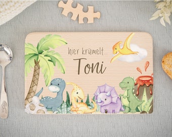 Breakfast board personalized with name, dino, children, board, wooden board personalized, snack board, dinosaur, Trex, birth gift