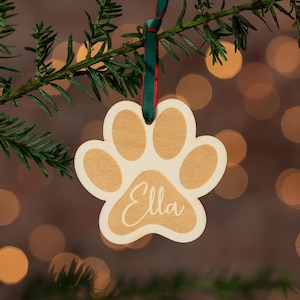 Kersthanger dier gepersonaliseerd met naam hond kattenpoot | Aanhangwagen | Kerstboomversieringen | Kersthanger | Houten kerstversiering