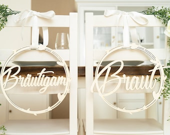 Stuhlschild · Stuhlgirlande für die Hochzeit 'Emma' Braut und Bräutigam · Wanddeko · Hochzeitschild Paar · Brautleute ·  Hochzeitideal