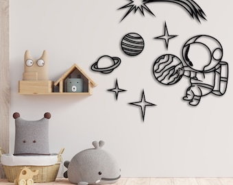 Wooden wall art • Space set • Space • Astronaut • Wooden wall decoration • Minimalist wall art • Space set