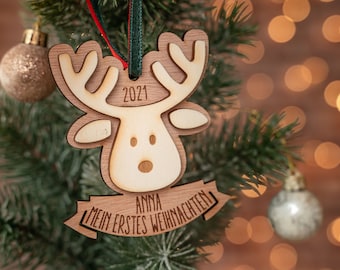 Mein erstes Weihnachten | Rehntier | Anhänger personalisiert | Christbaumschmuck | Weihnachtsanhänger | Weihnachtsdeko