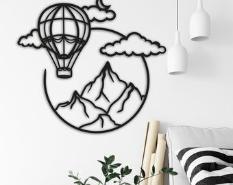 Holz Wandkunst • Wanddeko Holz • minimalistische Wandkunst Ballon • Wohndekor Sonnenuntergang
