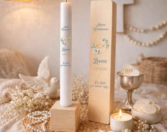 Candela per la Comunione con Corona di Eucalipto | Candela per la Comunione | Candela Personalizzata | Comunione | Prima Comunione | Battesimo | Bambini