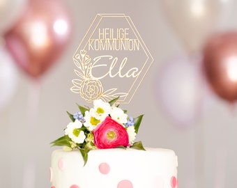 Cake Topper Kommunion 'Ella' | Konfirmation Caketopper | Tortenstecker | Topper Personalisiert mit Namen | verschiedene Farben