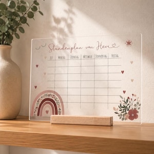 Personalisierter Stundenplan - Einschulungsgeschenk - Geburtstag - neues Schuljahr - Acrylglas abwischbar - Regenbogen Floral für Mädchen
