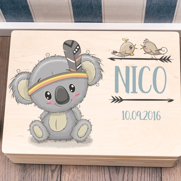 Personalized memory box | Wooden box | Storage box | boy | Memory box baby baptism | Wooden box for children | Koala bear