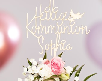 Cake Topper Kommunion | Taufe 'S_Script' | Konfirmation Caketopper | Tortenstecker | Topper Personalisiert mit Namen | verschiedene Farben