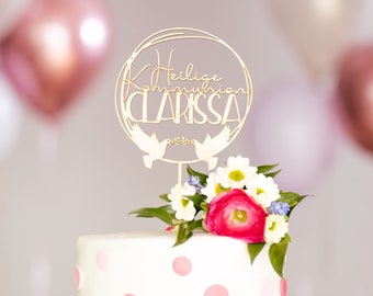 Cake Topper Kommunion 'Clarissa' | Konfirmation Caketopper | Tortenstecker | Topper Personalisiert mit Namen | verschiedene Farben