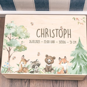 Personalized memory box | Wooden box | Storage box | Forest animals | Memory box baby baptism birthday | Wooden box | Boho