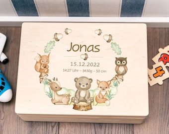 Personalized Forest Animals Memory Box | Wooden Box | Storage Box | Memory Box Baby Baptism Birthday | Boho Forest Animals