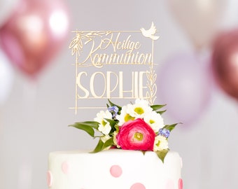 Cake Topper Kommunion 'S_Quader' | Konfirmation Caketopper | Tortenstecker | Topper Personalisiert mit Namen | verschiedene Farben