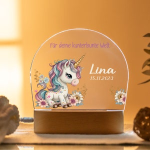 Night light personalized with name, night light cute unicorn made of acrylic children, baby gift birth, lamp unicorn, night lamp children's room