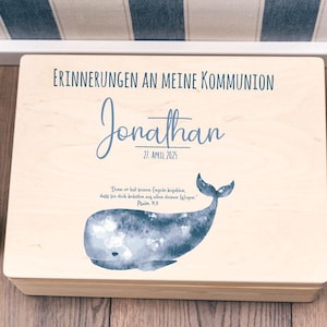 Personalisierte Erinnerungskiste | Holzkiste | Aufbewahrungskiste | Erinnerungsbox Kommunion Taufe Geburtstag | Holzkiste | Wal