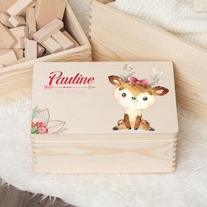 Gepersonaliseerde bewaardoos | Houten doos | Opbergdoos | Meisje | Hert Boho | Bewaardoos voor babydoop | Houten doos voor kinderen