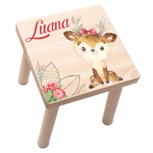 Personalized children's stool | High Chair Deer Girl with Name + Date | Birthday gift | Wooden stool children | Wooden high chair