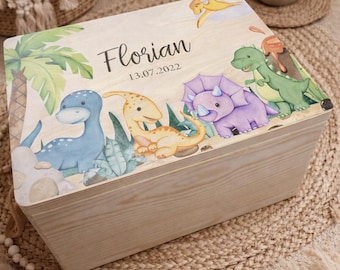 Personalized memory box | Wooden box | Storage box | Dinosaur landscape | Memory box baby baptism birthday | Wooden box