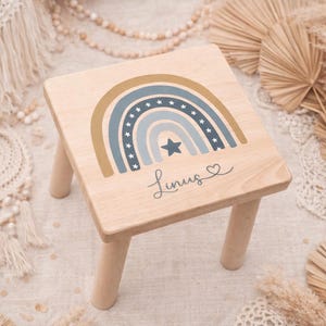 Personalisierter Kinderhocker | Kinderstuhl mit Regenbogen, Namen | Geburtstagsgeschenk | Holzhocker Kinder | Kinderstuhl Holz