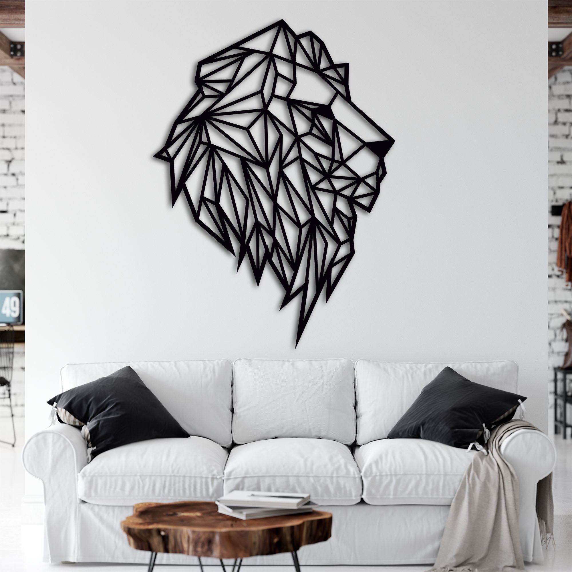 Décoration Murale Lion Géométrique En Bois 50x40cm - Style Minimaliste Noir