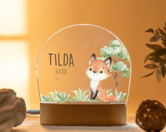 Personalized night light with name, woodland fox made of acrylic, for children, birth, Woodland lamp, children's room night light, Woodland Fox