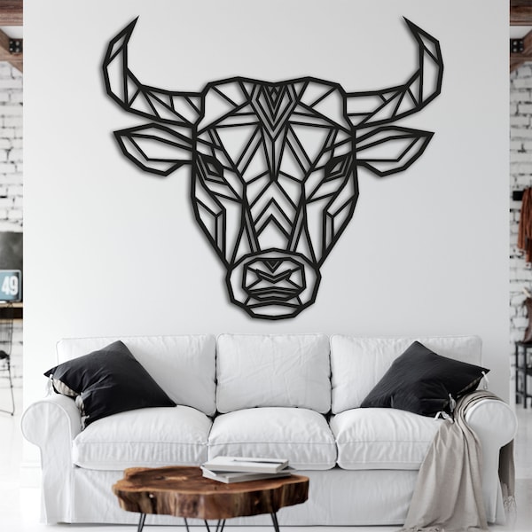 Holz Wandkunst • Geometrischer Stierkopf • Wanddeko Holz • minimalistische Wandkunst  • Wohndekor Stier Kopf