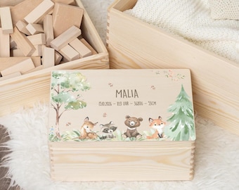 Personalized memory box | Wooden box | Storage box | Forest animal | Memory box baby baptism birthday | Wooden box | Boho