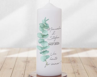 Gepersonaliseerde trouwkaars - 'Eucalyptus' trouwkaars - Trouwkaars - Trouwkaars - Kaars voor de bruiloft