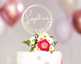 Cake Topper Kommunion 'S_Circle' | Konfirmation Caketopper | Tortenstecker | Topper Personalisiert mit Namen | verschiedene Farben