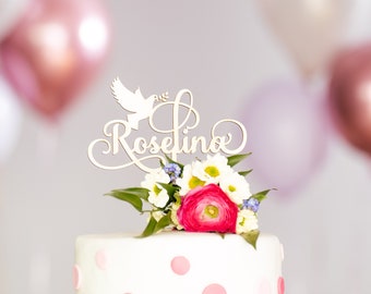 Cake Topper Kommunion | Taufe 'Roselina' | Konfirmation Caketopper | Tortenstecker | Topper Personalisiert mit Namen | verschiedene Farben