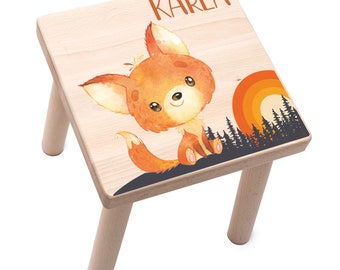 Personalisierter Kinderhocker | Kinderstuhl Fuchs mit Namen | Geburtstagsgeschenk | Holzhocker Kinder | Kinderstuhl Holz