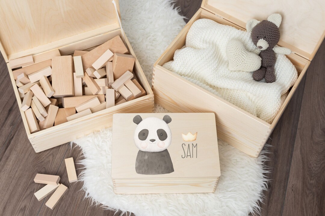 Personalized Memory Box Wooden Box Storage Box Cute Animals Panda ...