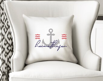 Fodera per cuscino | Anchor Home Port | Cuscino per divano | Cuscino decorativo | Fodera per cuscino | Cuscino per divano con messaggio 50x50 cm o 40x40 cm