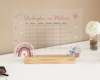 Personalisierter Stundenplan - Einschulungsgeschenk - Geburtstag - neues Schuljahr - Acrylglas abwischbar - Regenbogen Floral für Mädchen