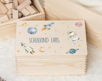 Coffret en bois personnalisé pour écoliers et astronautes | Coffret en bois | Boîte de rangement | Cadeau de rentrée scolaire | CP | CP