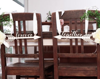 Stuhlschild · Stuhlgirlande · Pfeil für die Hochzeit 'forever together' · Wanddeko Holz