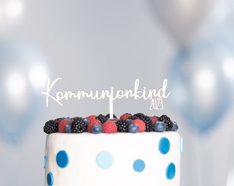 Cake Topper Kommunion 'Script_Zahl' | Konfirmation Caketopper | Tortenstecker | Topper Personalisiert mit Namen | verschiedene Farben