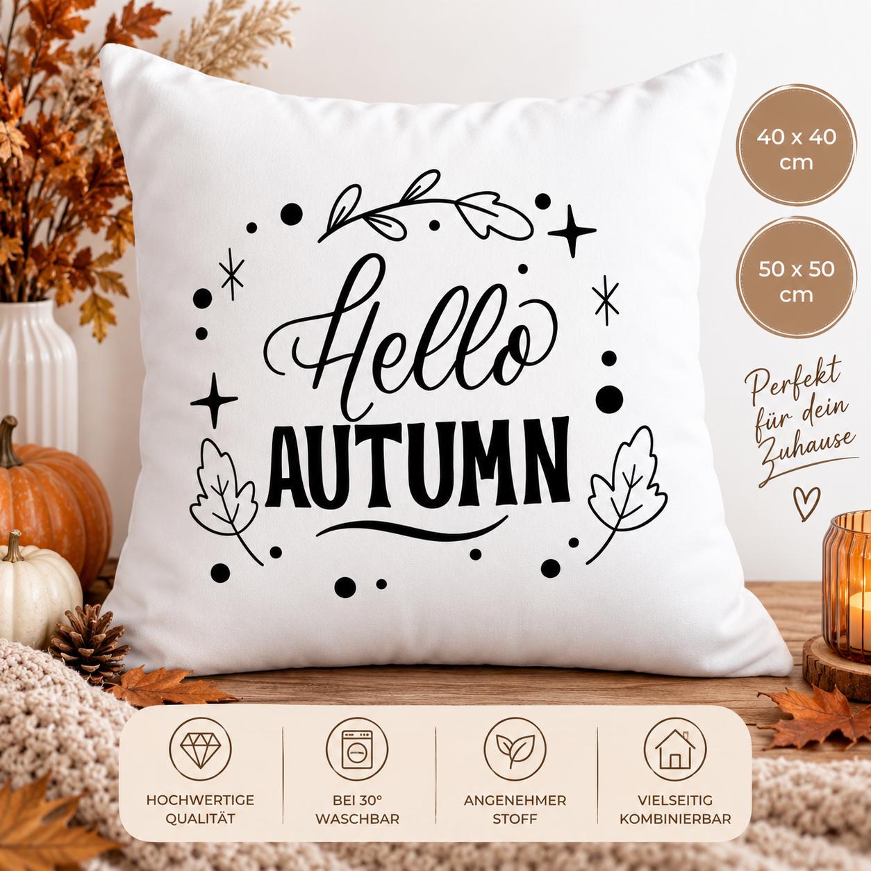 Hello Autumn Kissenbezug | Herbst Kissen 40x40 & 50x50 cm | Herbstdeko Wohnzimmer | Dekokissen Kissenhülle Herbst Geschenk