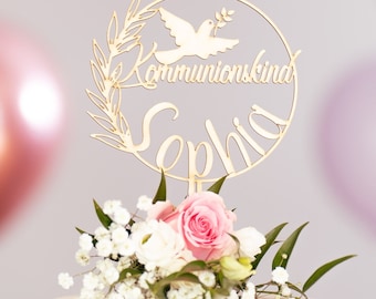 Cake Topper Kommunion | Taufe 'S_Taube' | Konfirmation Caketopper | Tortenstecker | Topper Personalisiert mit Namen | verschiedene Farben