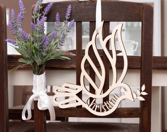 Chair sign S7 pigeon personalized name chair garland for communion baptism confirmation wall decoration wood different finishes wooden sign