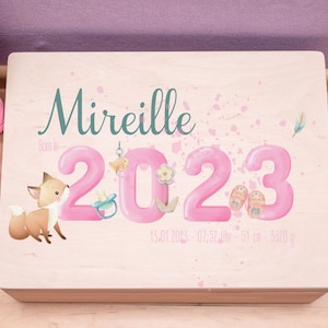 Personalized memory box with birth dates Born in Girl | Box | Storage box | Animals | Memory box baby baptism birthday