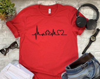 Christian Heartbeat T-Shirt: Cross & Heart Design