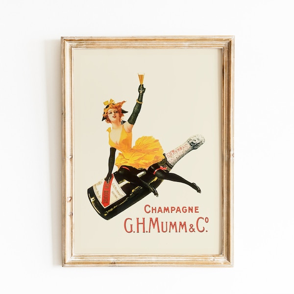 MILLESIME « Champagne G.H. Mumm & Co. » Affiche impression d'art, décoration de bar antique Français des années 1900, art vintage de bar nourriture et boisson, téléchargement numérique