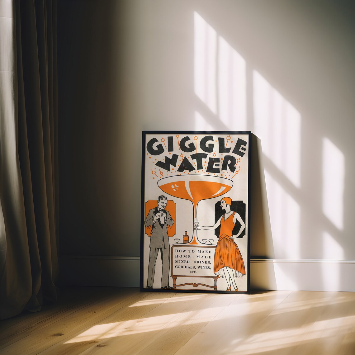 VINTAGE giggle Water Art Print Poster, 1900s French Antique Bar Decor ...