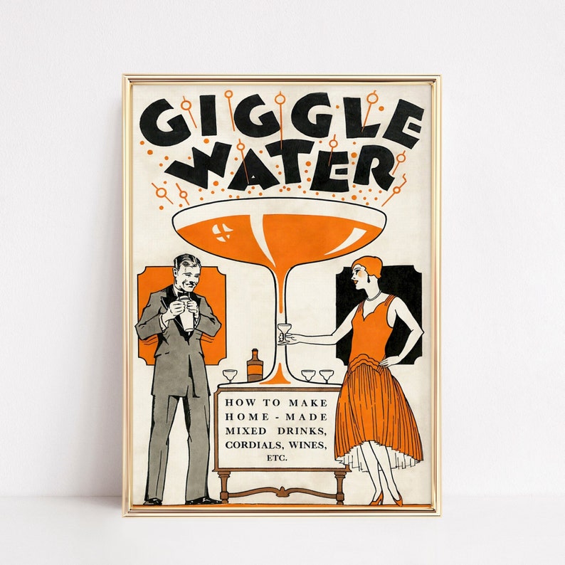 VINTAGE giggle Water Art Print Poster, 1900s French Antique Bar Decor ...