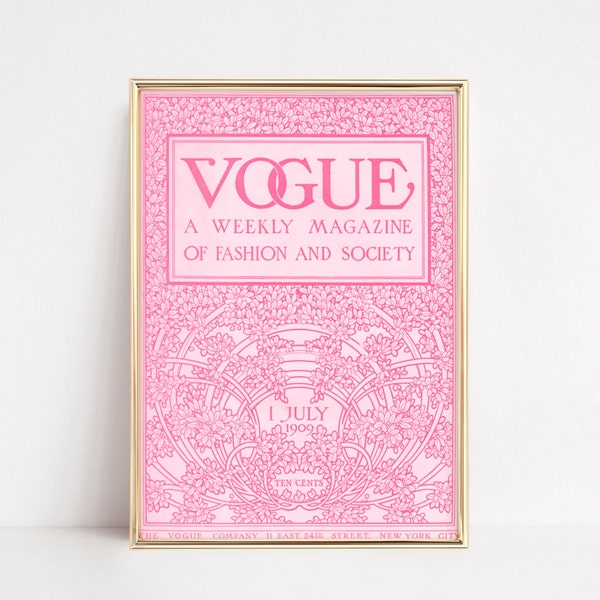 Impression de couverture de magazine Vogue VINTAGE, impression d'art antique, art rose moderne, art mural Vogue vintage