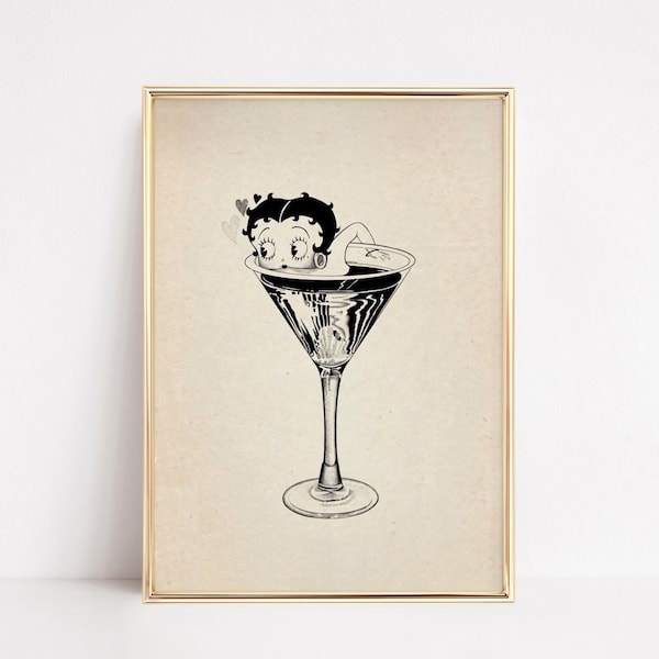 VINTAGE "Betty Boop Cocktail" Art Print Poster, 1900s French Antique Bar Decor, Vintage Food & Drink Bar Art, DIGITAL DOWNLOAD