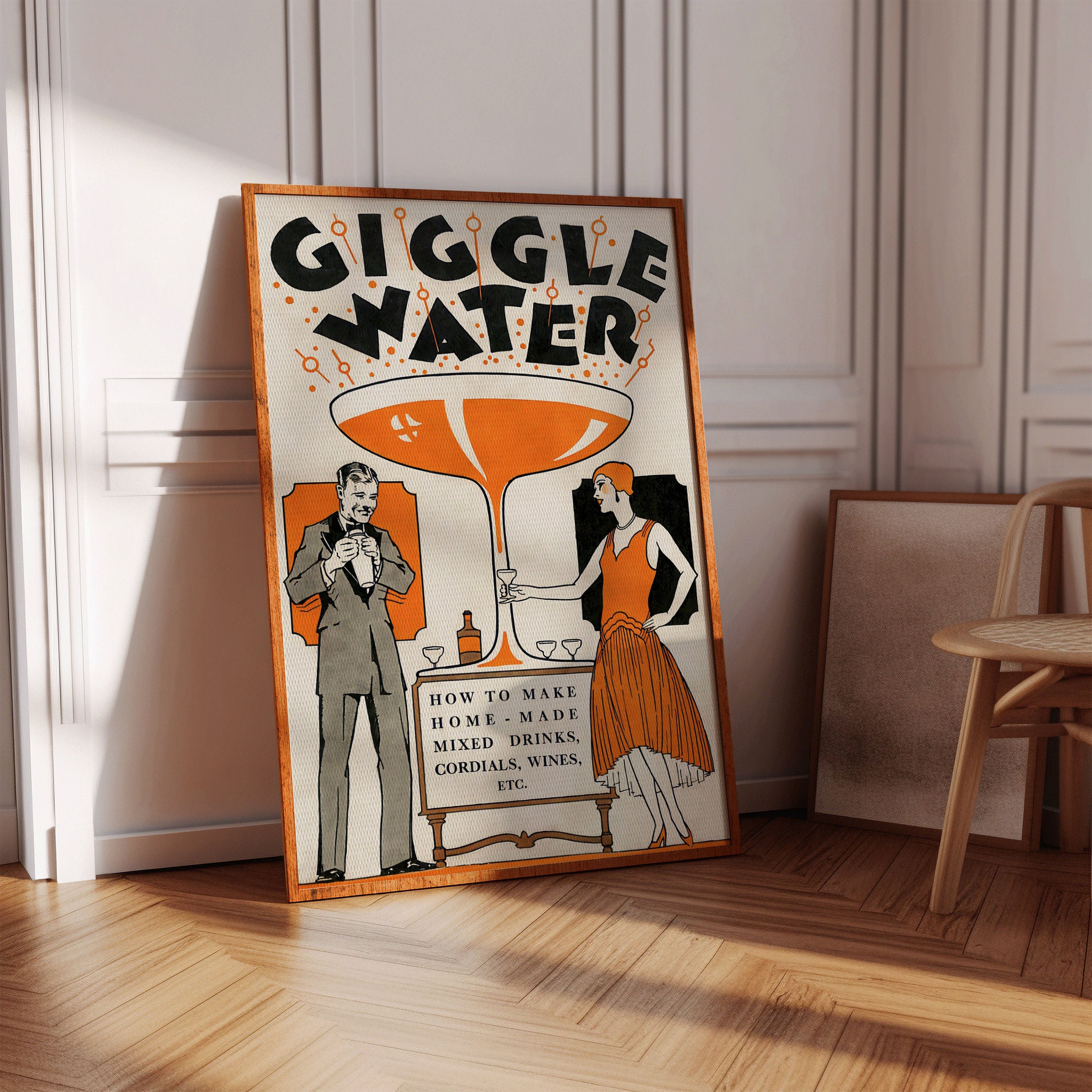 VINTAGE giggle Water Art Print Poster, 1900s French Antique Bar Decor ...