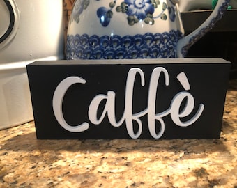 Caffe coffee Italian signs mini tiered tray decor shelf 3D free shipping you choose stain color