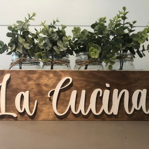 Italian kitchen sign La Cucina  wood block sign - custom italian shelf decor - italian wall decor- Home Italy 3D signs free shipping