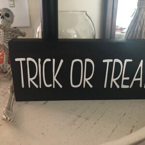 Hand Painted Trick or Treat Wood Sign: Halloween Tiered Tray Decor