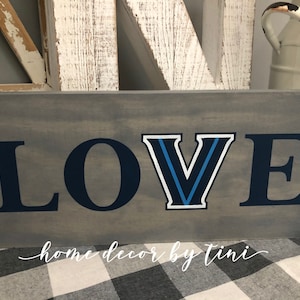 Love Villanova - hand painted plaque - home decor gift sign -wall nova nation wildcats - graduation gift